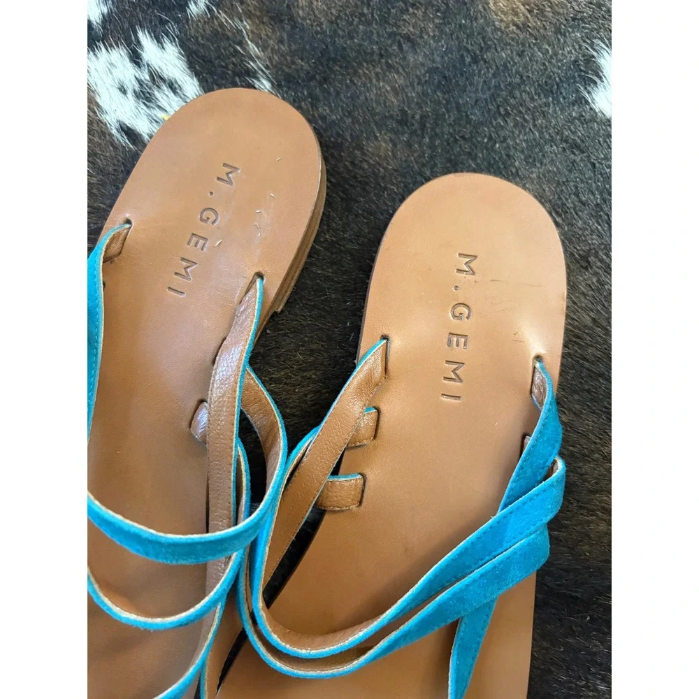 M. GEMI Teal Medio Due Suede Leather Sandal Size‎ 38